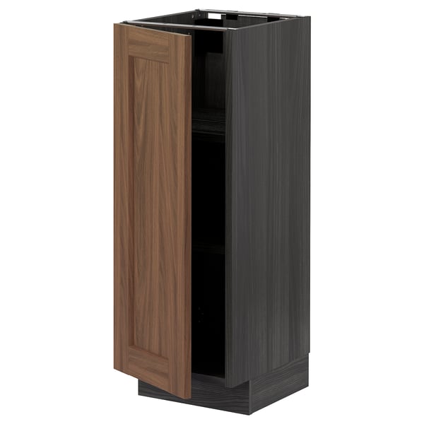METOD Base cabinet with shelves, black Enköping/brown walnut effect, 30x37 cm