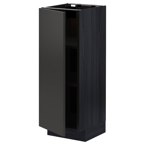 METOD Base cabinet with shelves, black/Nickebo matt anthracite, 30x37 cm