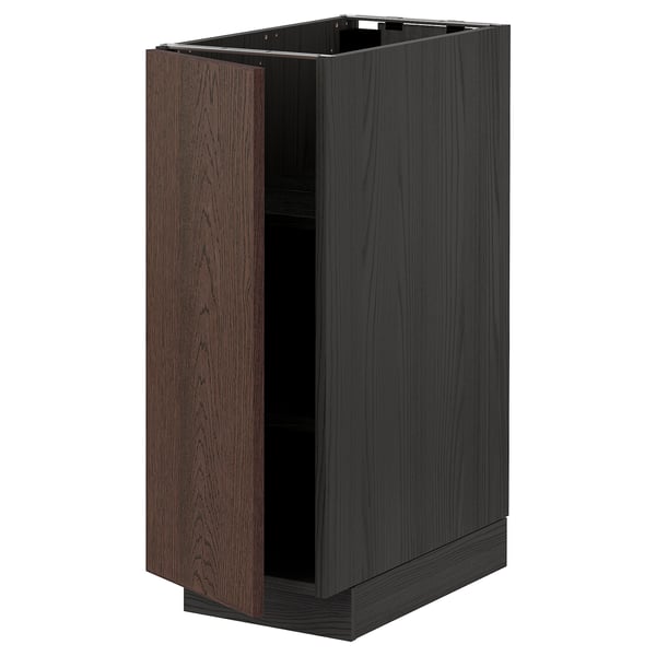 METOD Base cabinet with shelves, black/Sinarp brown, 30x60 cm