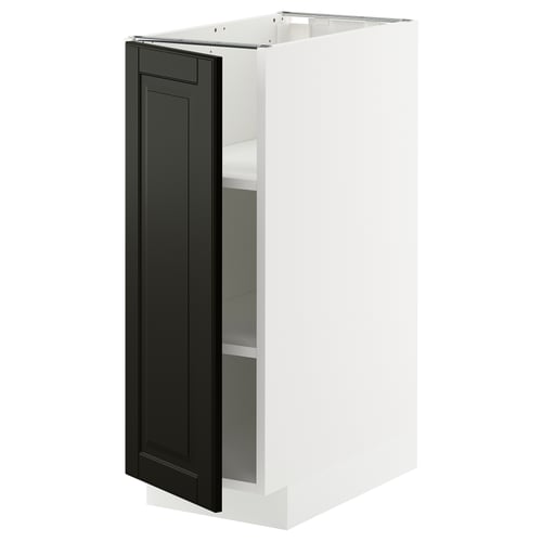 METOD kitchen cabinet in white with black bevelled door.