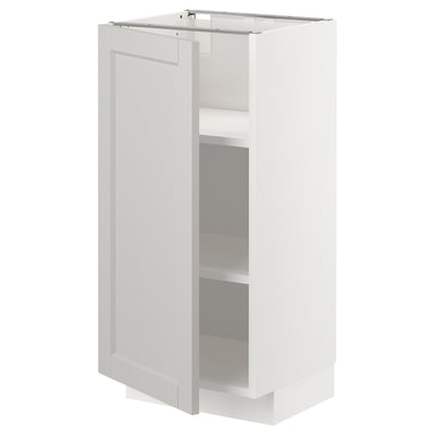 METOD Base cabinet with shelves, white/Lerhyttan light grey, 40x37 cm