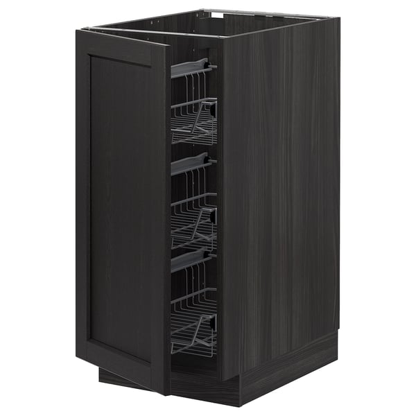 METOD Base cabinet with wire baskets, black/Lerhyttan black stained, 40x60 cm