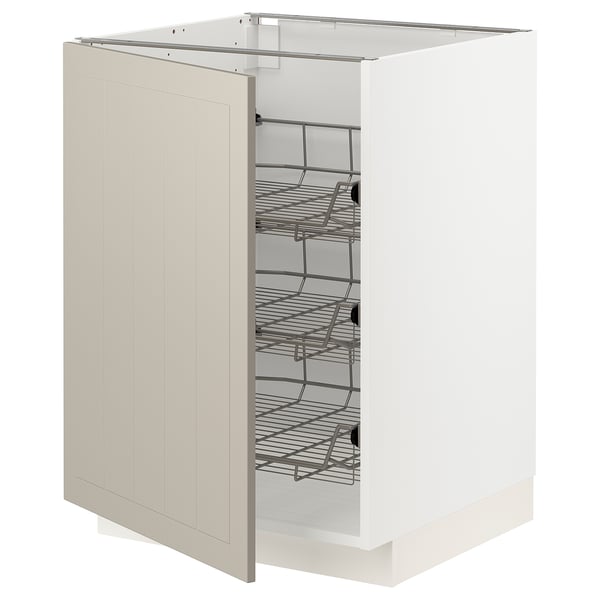 METOD Base cabinet with wire baskets, white/Stensund beige, 60x60 cm