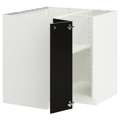 METOD Corner base cabinet with shelf, white/Bodbyn black, 88x88 cm