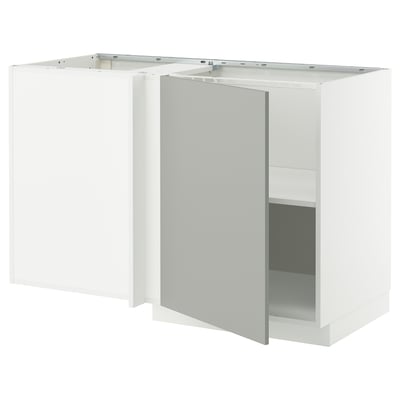 METOD Corner base cabinet with shelf, white/Havstorp light grey, 128x68 cm