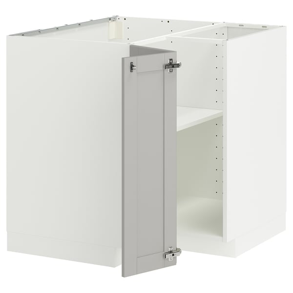 METOD Corner base cabinet with shelf, white/Lerhyttan light grey, 88x88 cm