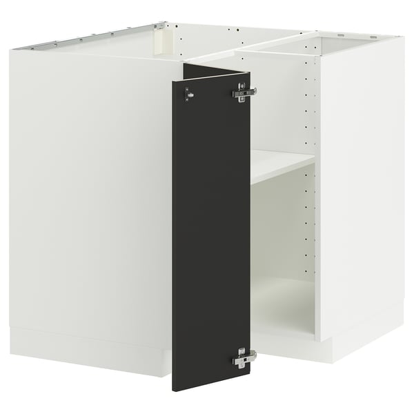 METOD Corner base cabinet with shelf, white/Nickebo matt anthracite, 88x88 cm