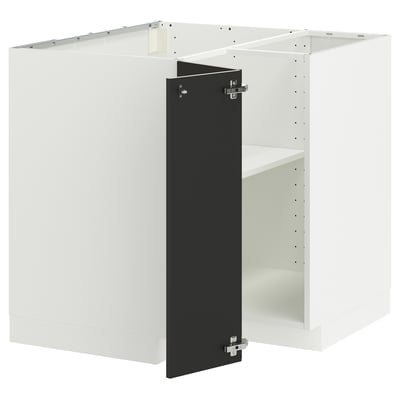 METOD Corner base cabinet with shelf, white/Nickebo matt anthracite, 88x88 cm