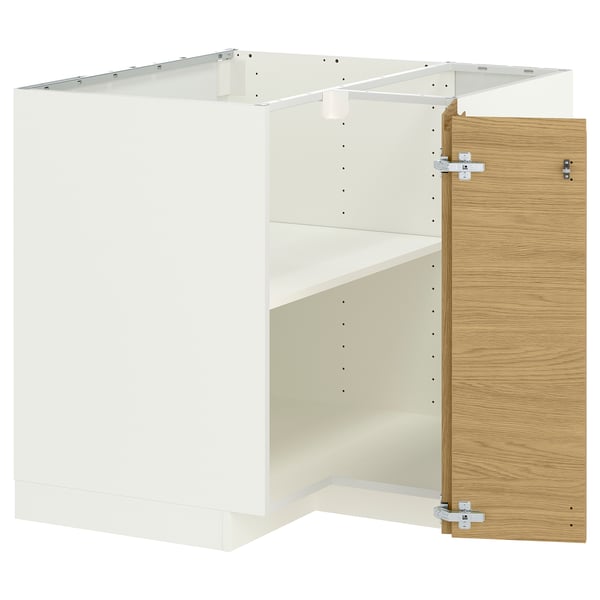 METOD Corner base cabinet with shelf, white/Voxtorp oak effect, 88x88 cm