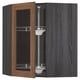 METOD Corner wall cab w carousel/glass dr, black Enköping/brown walnut effect, 68x80 cm