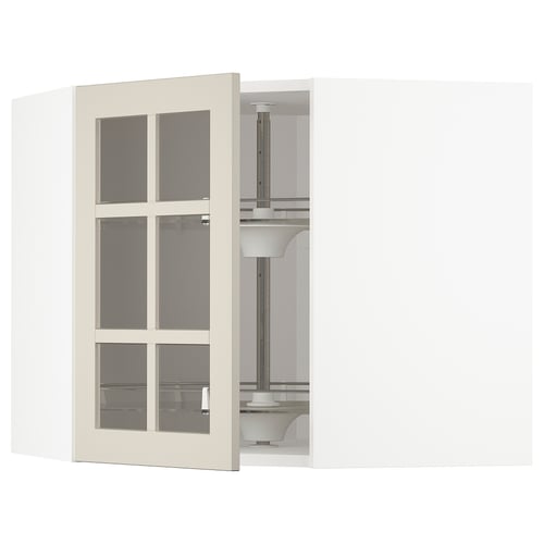 METOD kitchen set with beige stensund glass doors featuring 4-pane design and adjustable shelves.