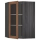 METOD Corner wall cab w shelves/glass dr, black Enköping/brown walnut effect, 68x100 cm