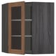 METOD Corner wall cab w shelves/glass dr, black Enköping/brown walnut effect, 68x80 cm