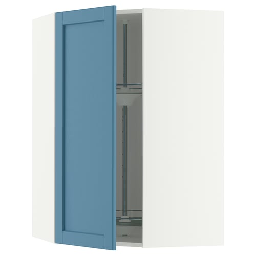 METOD Corner wall cabinet with carousel, white/Lerhyttan blue, 68x100 cm