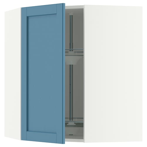 METOD Corner wall cabinet with carousel, white/Lerhyttan blue, 68x80 cm