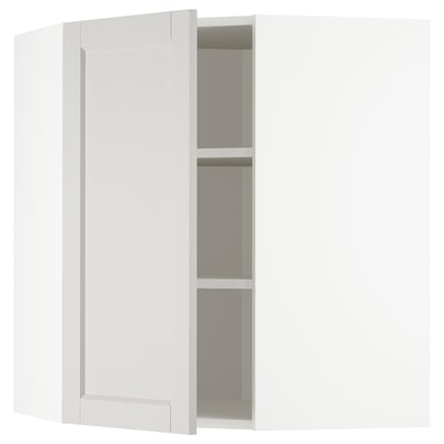 METOD Corner wall cabinet with shelves, white/Lerhyttan light grey, 68x80 cm