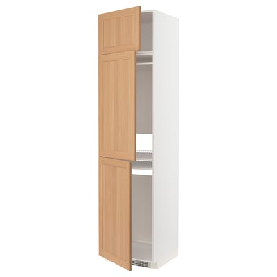 METOD High cab f fridge/freezer w 3 doors, white/Vedhamn oak, 60x60x240 cm