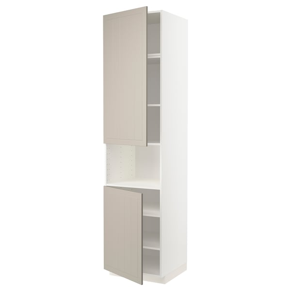 METOD High cab f micro w 2 doors/shelves, white/Stensund beige, 60x60x240 cm