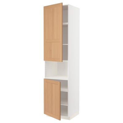 METOD High cab f micro w 2 doors/shelves, white/Vedhamn oak, 60x60x240 cm
