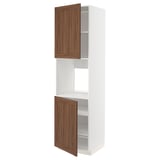 METOD High cab f oven w 2 doors/shelves, white Enköping/brown walnut effect, 60x60x220 cm