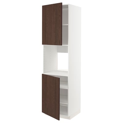 METOD High cab f oven w 2 doors/shelves, white/Sinarp brown, 60x60x220 cm
