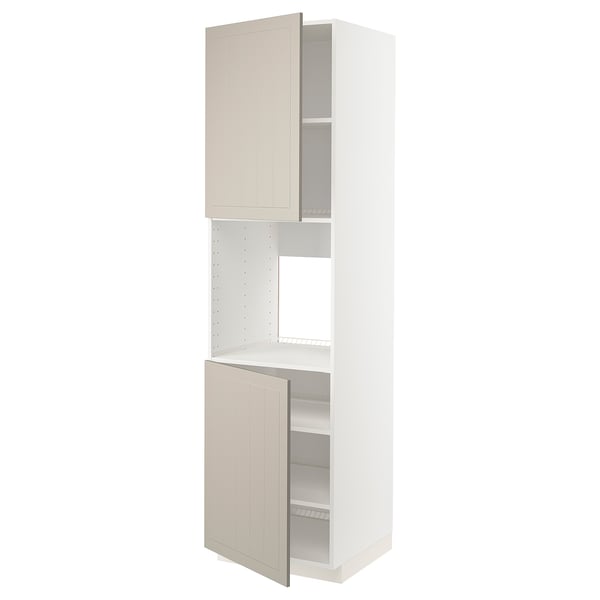 METOD High cab f oven w 2 doors/shelves, white/Stensund beige, 60x60x220 cm