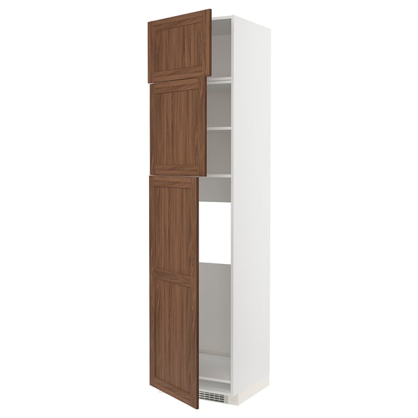 METOD High cab for fridge with 3 doors, white Enköping/brown walnut effect, 60x60x240 cm