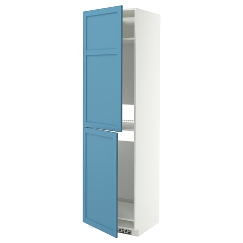 METOD High cabinet for fridge/freezer, white/Lerhyttan blue, 60x60x220 cm