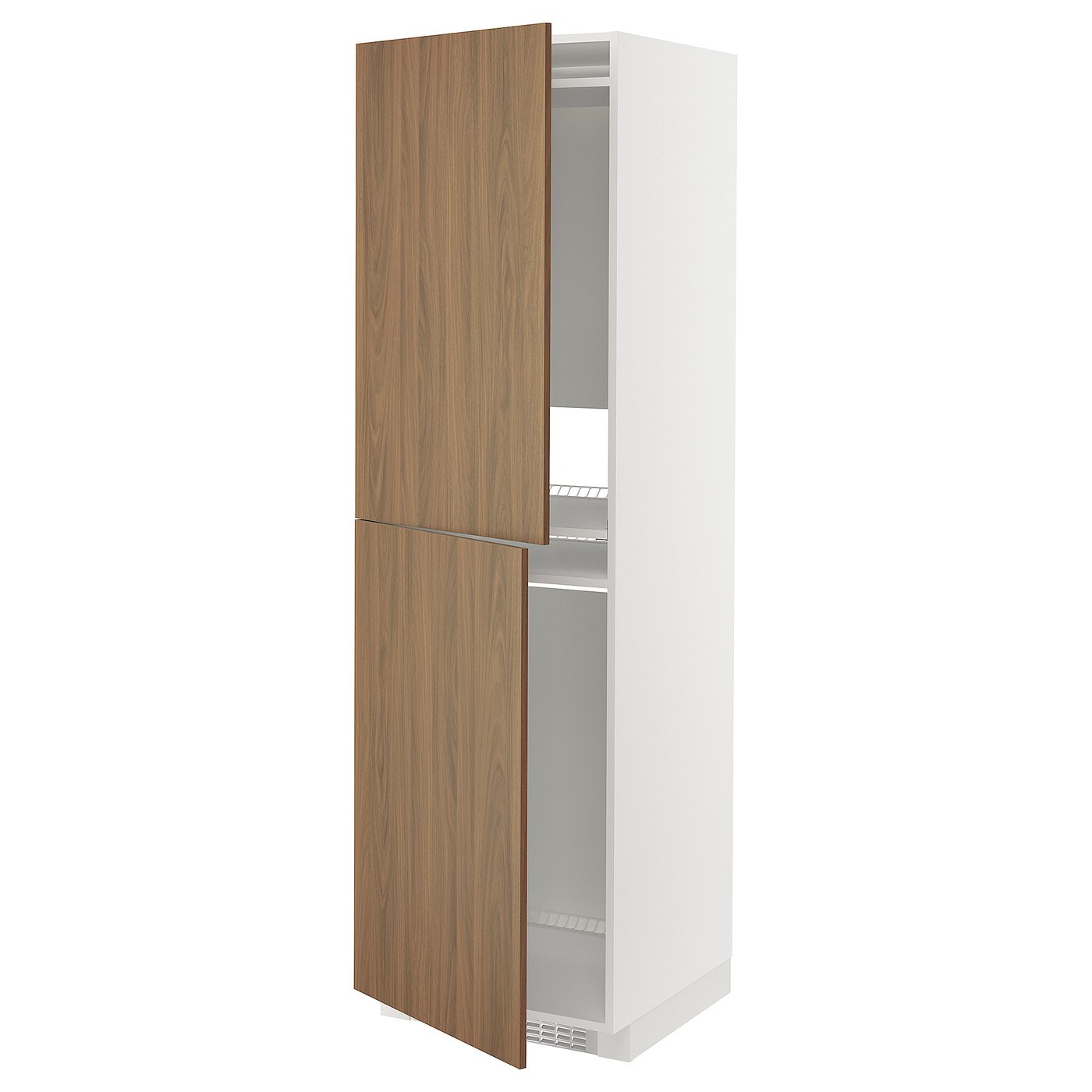 METOD high cabinet for fridge/freezer, white/Tistorp brown walnut