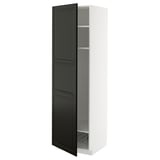METOD High cabinet w shelves/wire basket, white/Bodbyn black, 60x60x200 cm