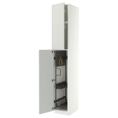 METOD High cabinet with cleaning interior, white/Aspudden light grey, 40x60x240 cm