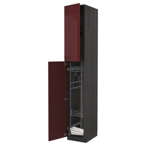 METOD High cabinet with cleaning interior - black Kallarp ...