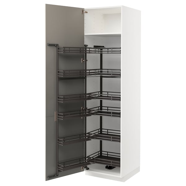METOD High cabinet with pull-out larder, white/Stensund beige, 60x60x220 cm