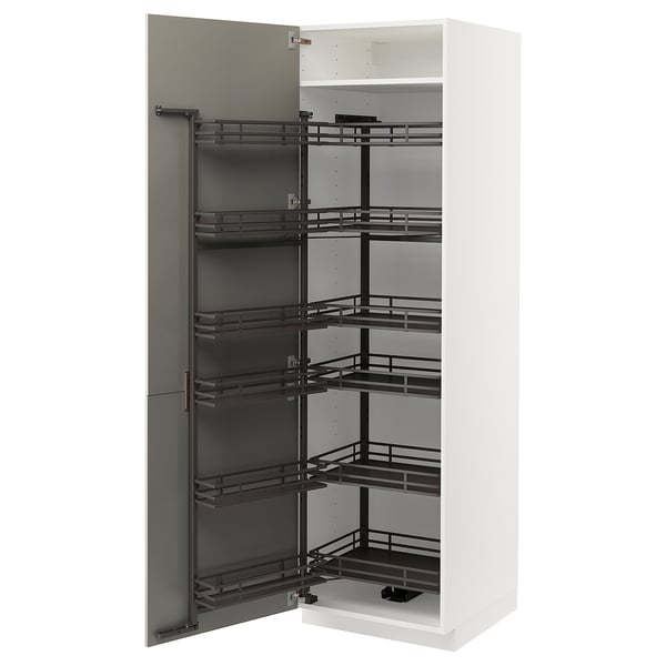 METOD High cabinet with pull-out larder, white/Stensund beige, 60x60x200 cm