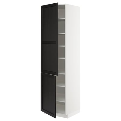 METOD High cabinet with shelves/2 doors, white/Lerhyttan black stained, 60x60x220 cm