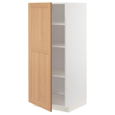 METOD High cabinet with shelves, white/Vedhamn oak, 60x60x140 cm
