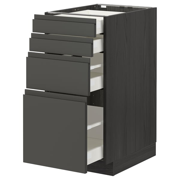 METOD / MAXIMERA Base cab 4 frnts/4 drawers, black/Voxtorp dark grey, 40x60 cm