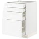 METOD white kitchen unit, three drawers, sleek design, wooden look, durable material.