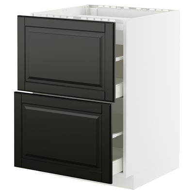 METOD / MAXIMERA Base cab f hob/2 fronts/2 drawers, white/Bodbyn black, 60x60 cm
