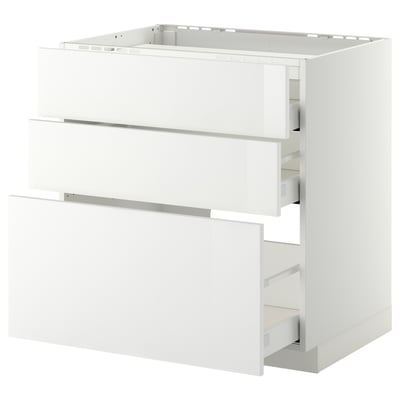 METOD / MAXIMERA Base cab f hob/3 fronts/3 drawers, white/Ringhult white, 80x60 cm