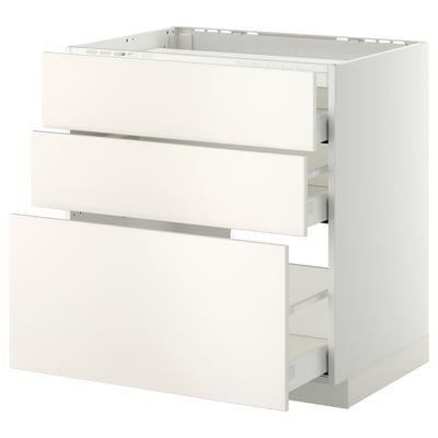 METOD / MAXIMERA Base cab f hob/3 fronts/3 drawers, white/Veddinge white, 80x60 cm