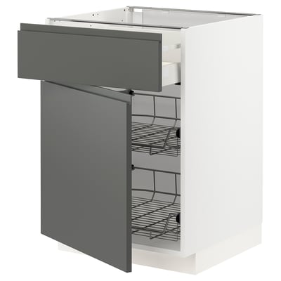 METOD / MAXIMERA Base cab w wire basket/drawer/door, white/Voxtorp dark grey, 60x60 cm