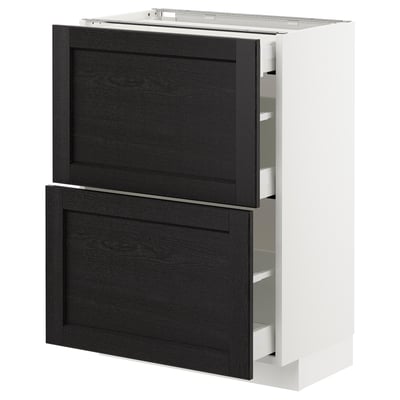 METOD / MAXIMERA Base cab with 2 fronts/3 drawers, white/Lerhyttan black stained, 60x37 cm