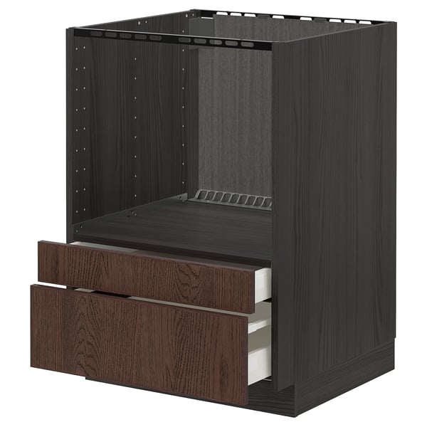METOD / MAXIMERA Base cabinet f combi micro/drawers, black/Sinarp brown, 60x60 cm