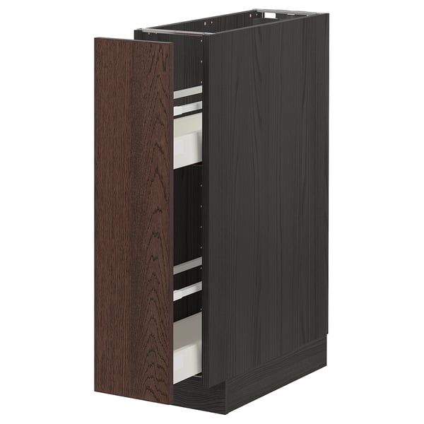 METOD / MAXIMERA Base cabinet/pull-out int fittings, black/Sinarp brown, 20x60 cm