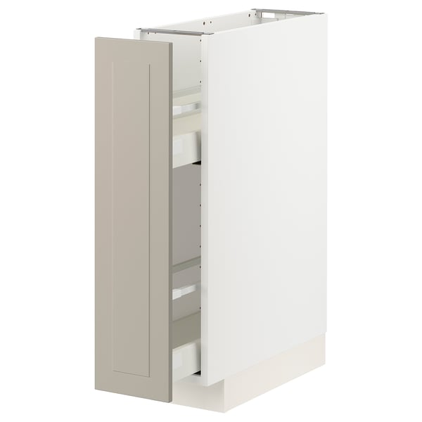 METOD / MAXIMERA Base cabinet/pull-out int fittings, white/Stensund beige, 20x60 cm