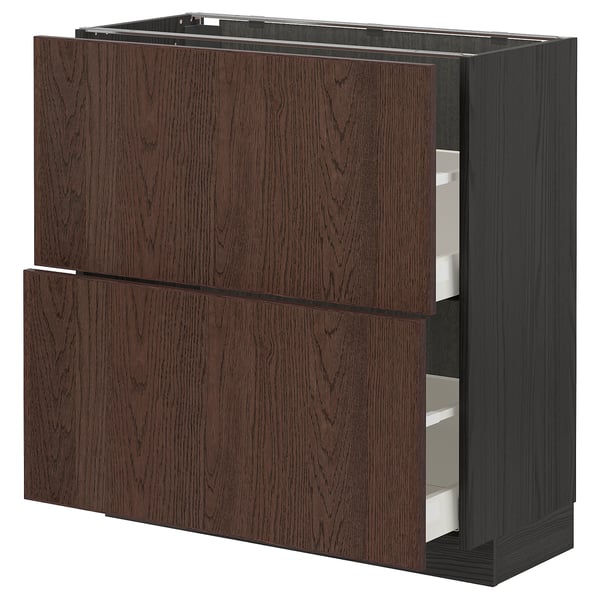 METOD / MAXIMERA Base cabinet with 2 drawers, black/Sinarp brown, 80x37 cm