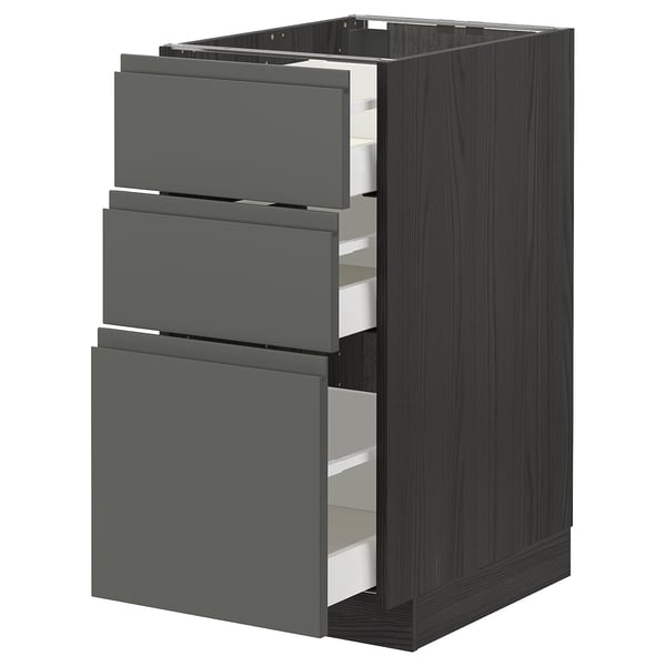 METOD / MAXIMERA Base cabinet with 3 drawers, black/Voxtorp dark grey, 40x60 cm
