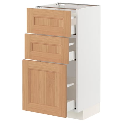 METOD / MAXIMERA Base cabinet with 3 drawers, white/Vedhamn oak, 40x37 cm