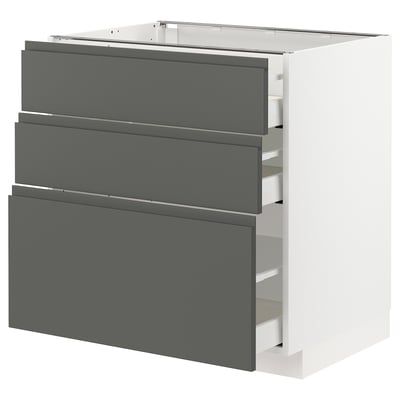 METOD / MAXIMERA Base cabinet with 3 drawers, white/Voxtorp dark grey, 80x60 cm
